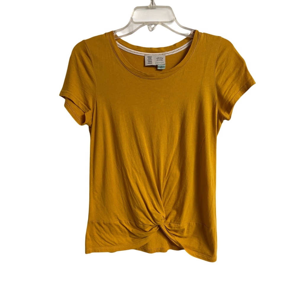 Saturday Sunday Anthropologie Mustard Yellow Twist Front Knot Tee Shirt XS
